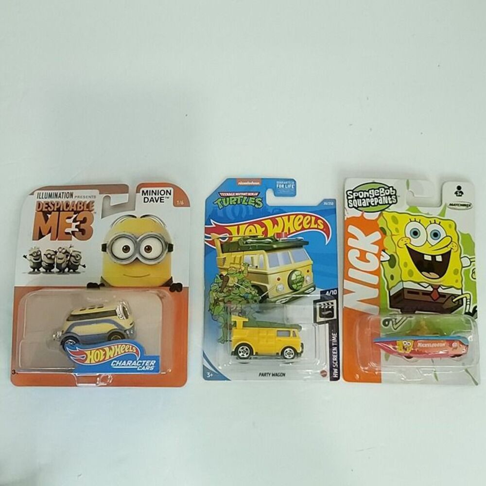 Lot of 3 Hot Wheels Party Wagon Tmnt Spongebob Boat Minion Dave NEW Die Cast